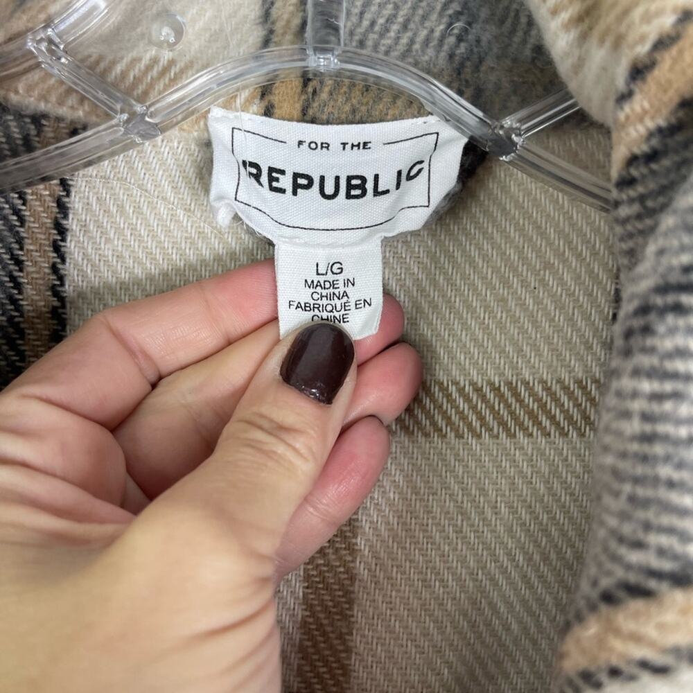 For the Republic tan grey cream plaid cropped preppy lightweight jacket large - Picture 5 of 7